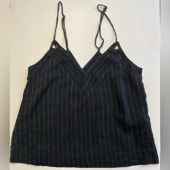 Shoulder crop black & white pinstripe spaghetti strap cami top  women's size XS - Picture 1 of 4